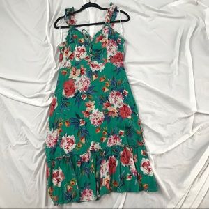LuLu’s Kayley Green Floral Ruffle MIDI Dress - L